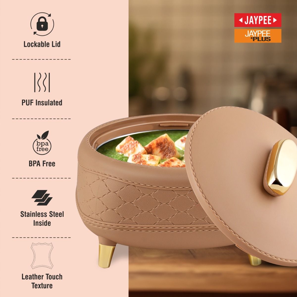 Jaypee Kingston PU Insulated Stainless Steel Inner Casserole Set of 3 - 1500ml, 2000ml & 2500ml - Brown