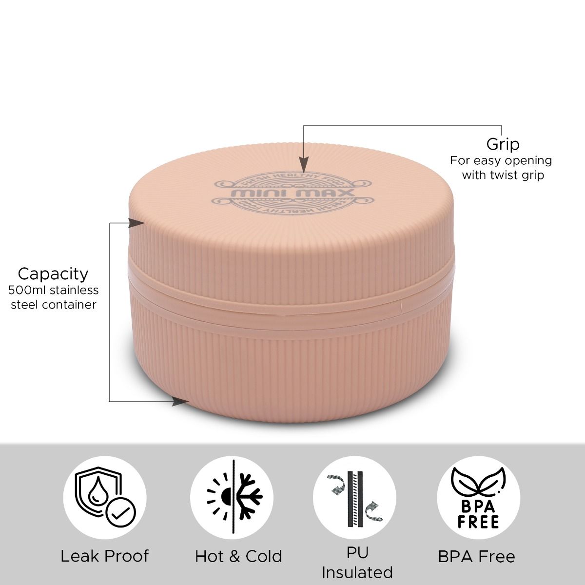 Jaypee Mini Max Senior 500 ml Insulated Lunch Box – Stainless Steel Inner Hot & Cold