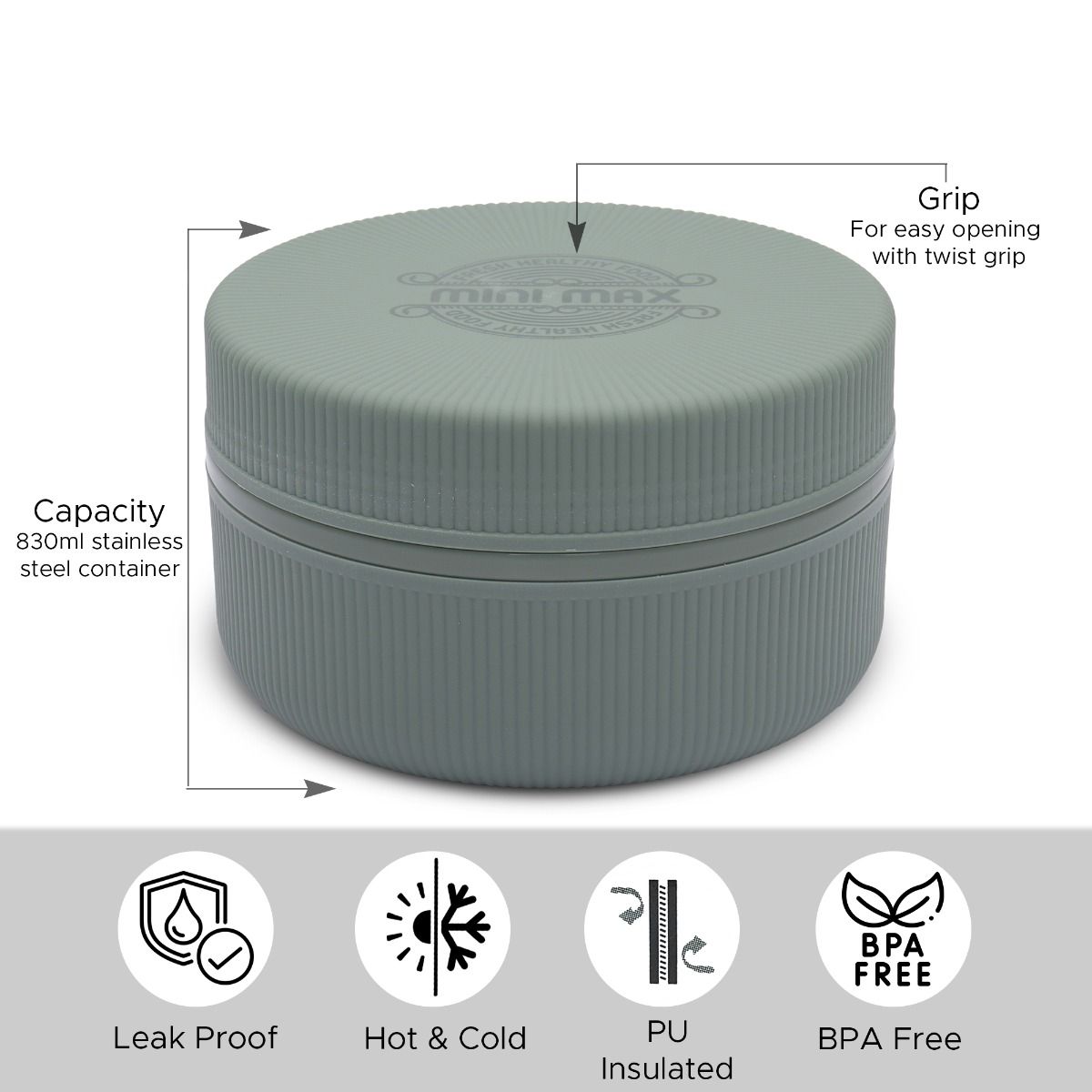 Jaypee Mini Max XL 820 ml Insulated Lunch Box – Stainless Steel Inner Hot & Cold Food Container