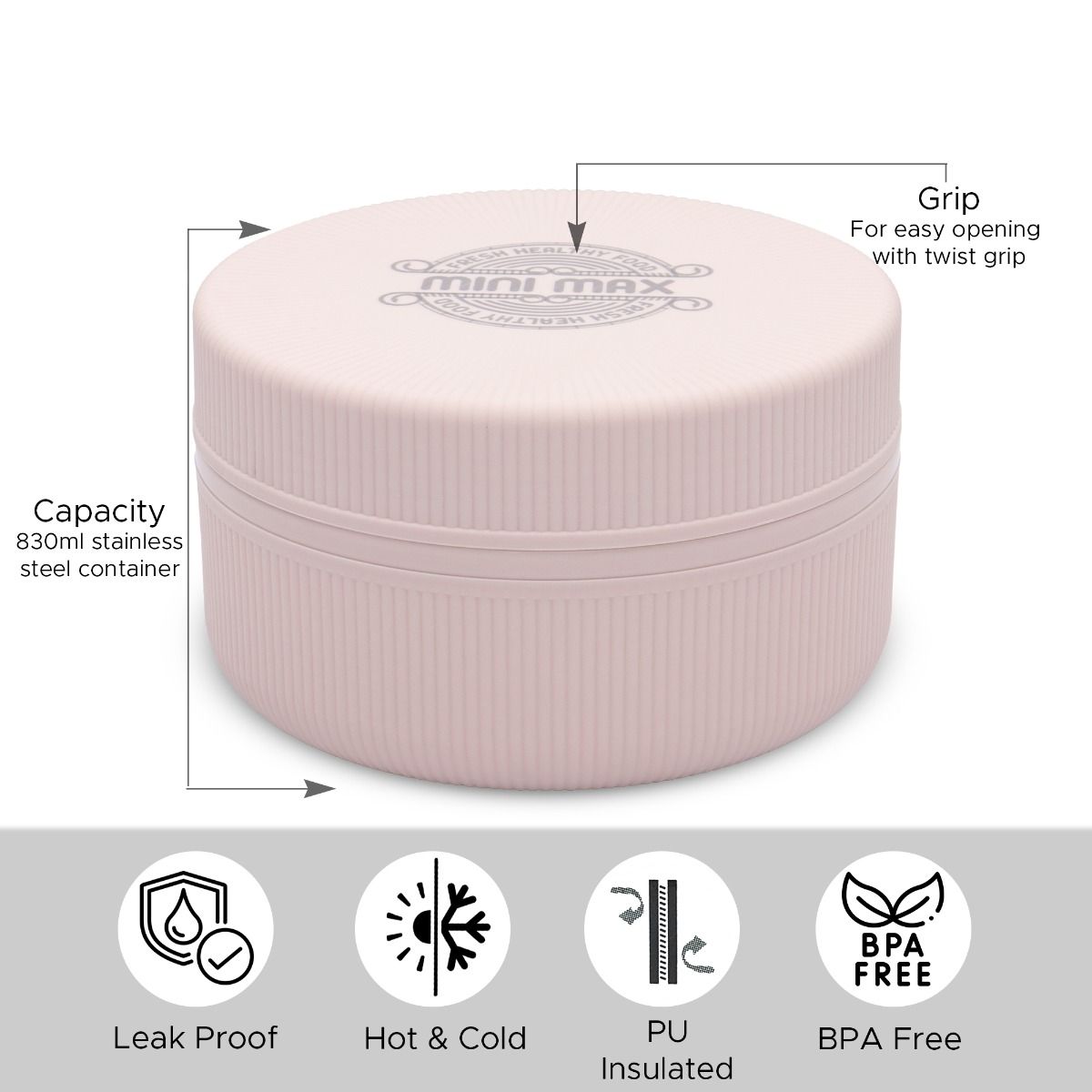 Jaypee Mini Max XL 820 ml Insulated Lunch Box – Stainless Steel Inner Hot & Cold Food Container