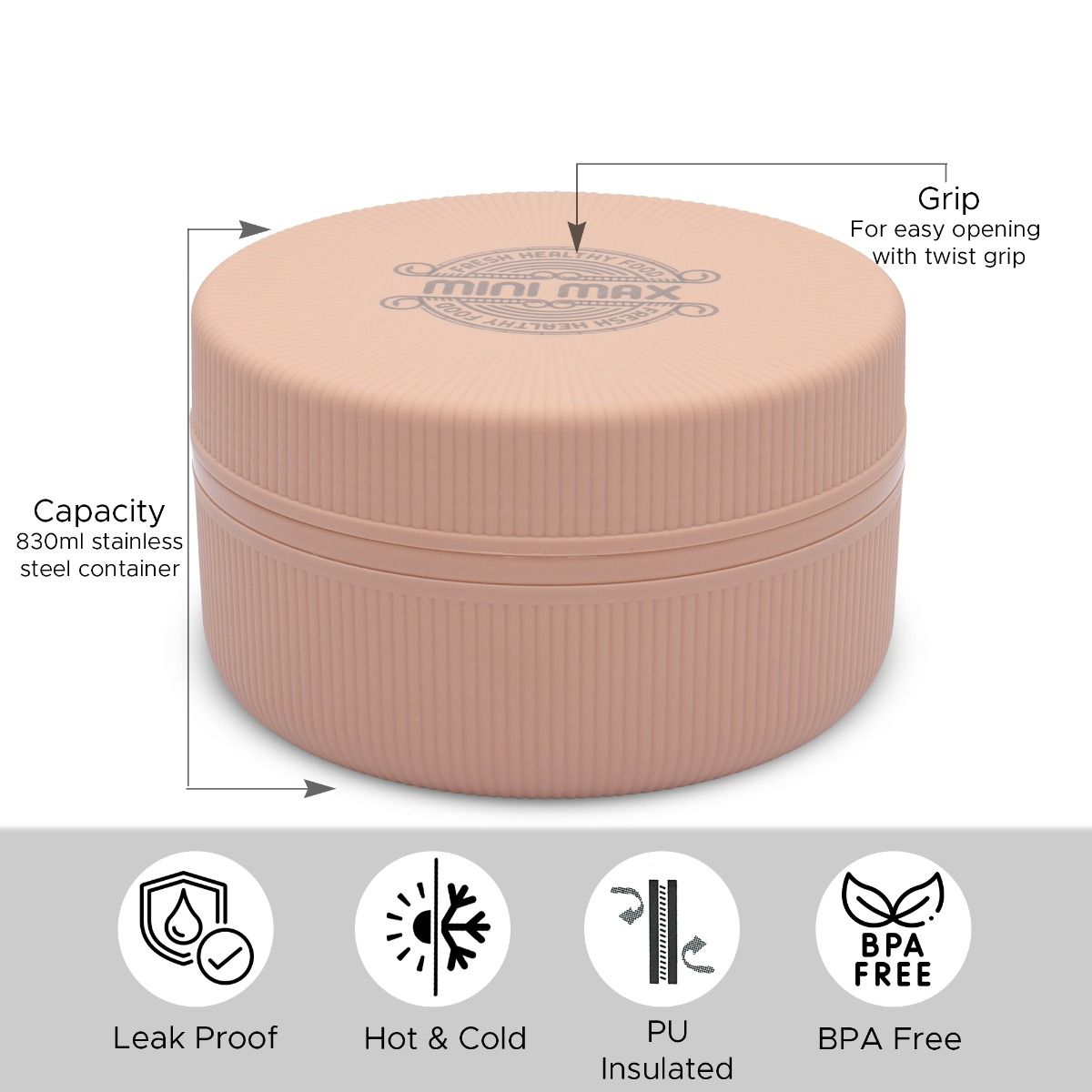 Jaypee Mini Max XL 820 ml Insulated Lunch Box – Stainless Steel Inner Hot & Cold Food Container