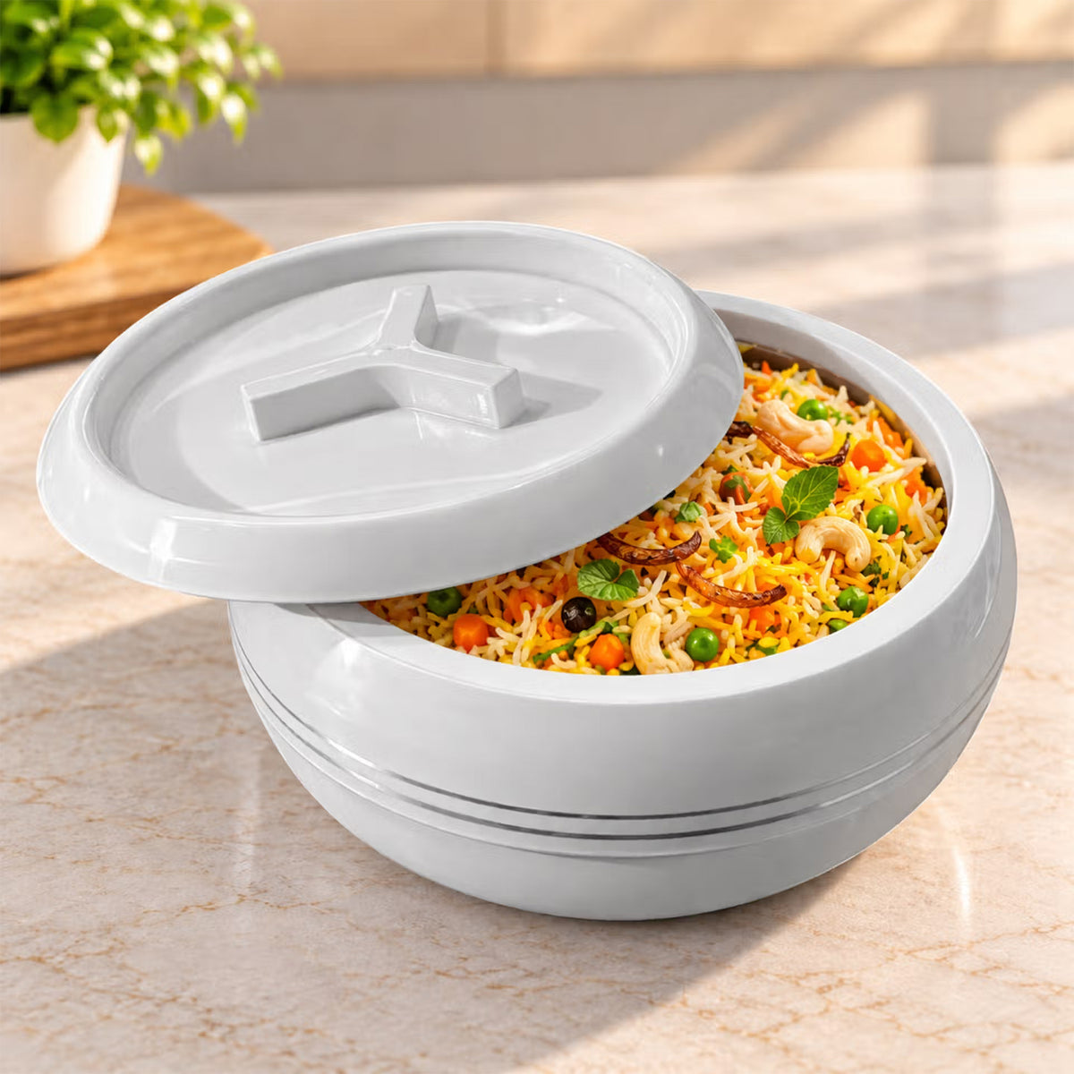 Jaypee Palazio 2500ml Stainless Steel Casserole White with Insulated Double Wall