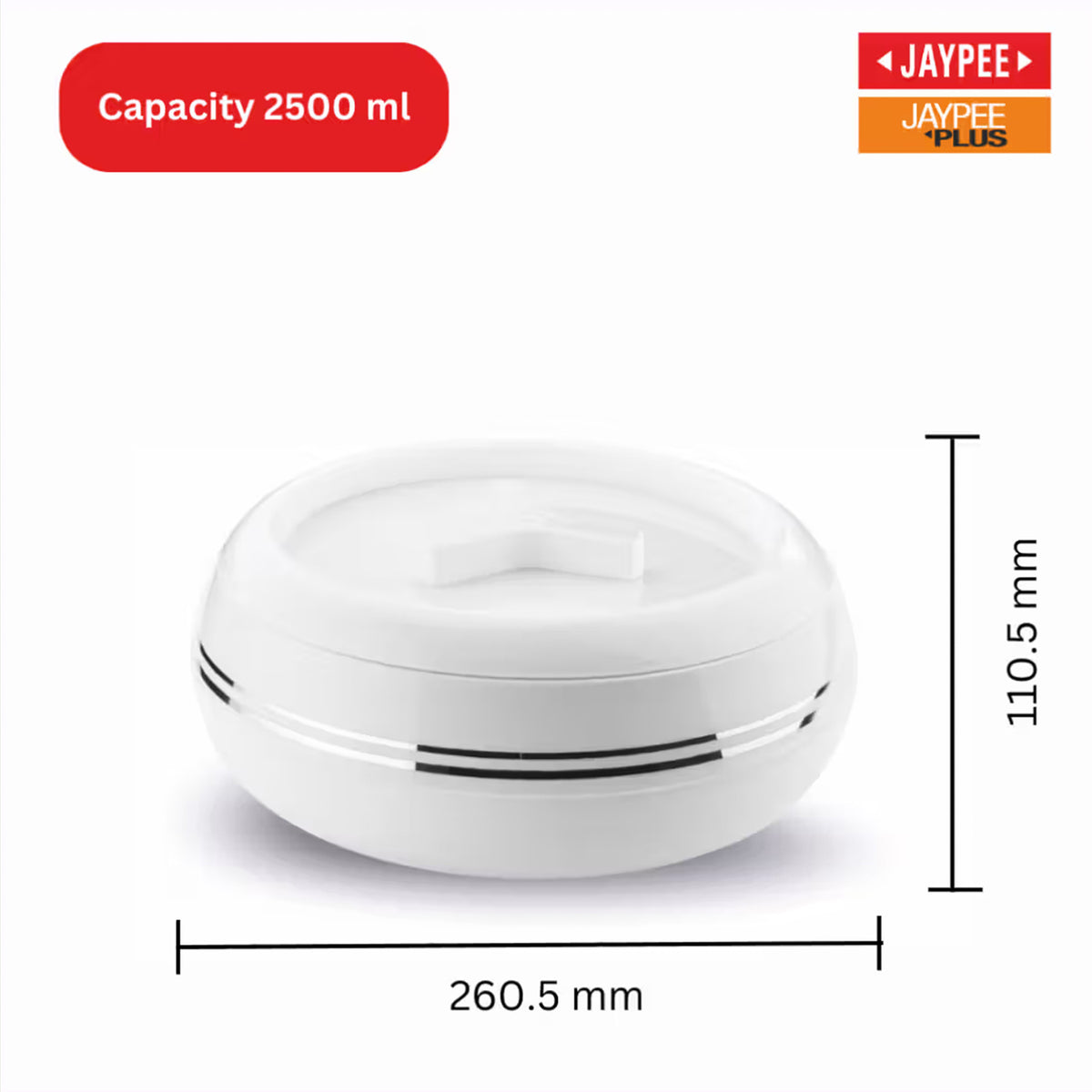 Jaypee Palazio Stainless Steel Casserole 2500ml – Double Wall Insulated Food Warmer – White