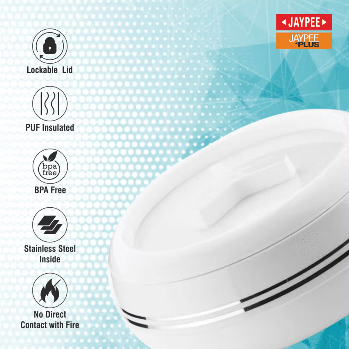 Jaypee Palazio Stainless Steel Casserole 2500ml – Double Wall Insulated Food Warmer – White