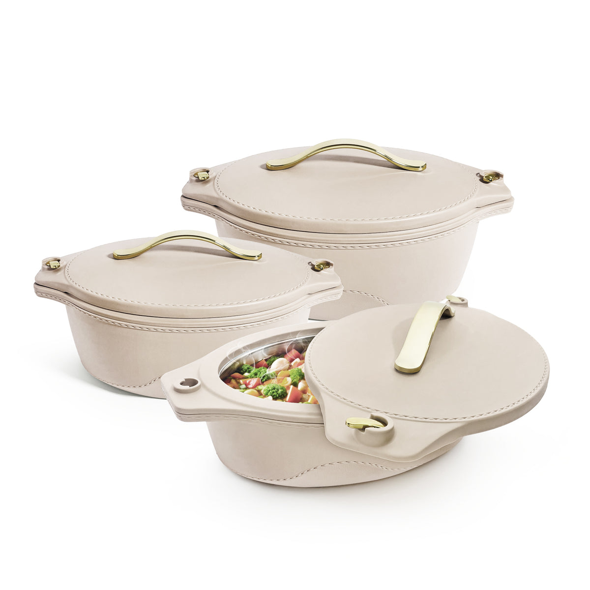 Jaypee Princeton Mega Hotpot Set of 3 2000 2500 3000 ml Beige with PU Insulation and Stainless Steel Inner