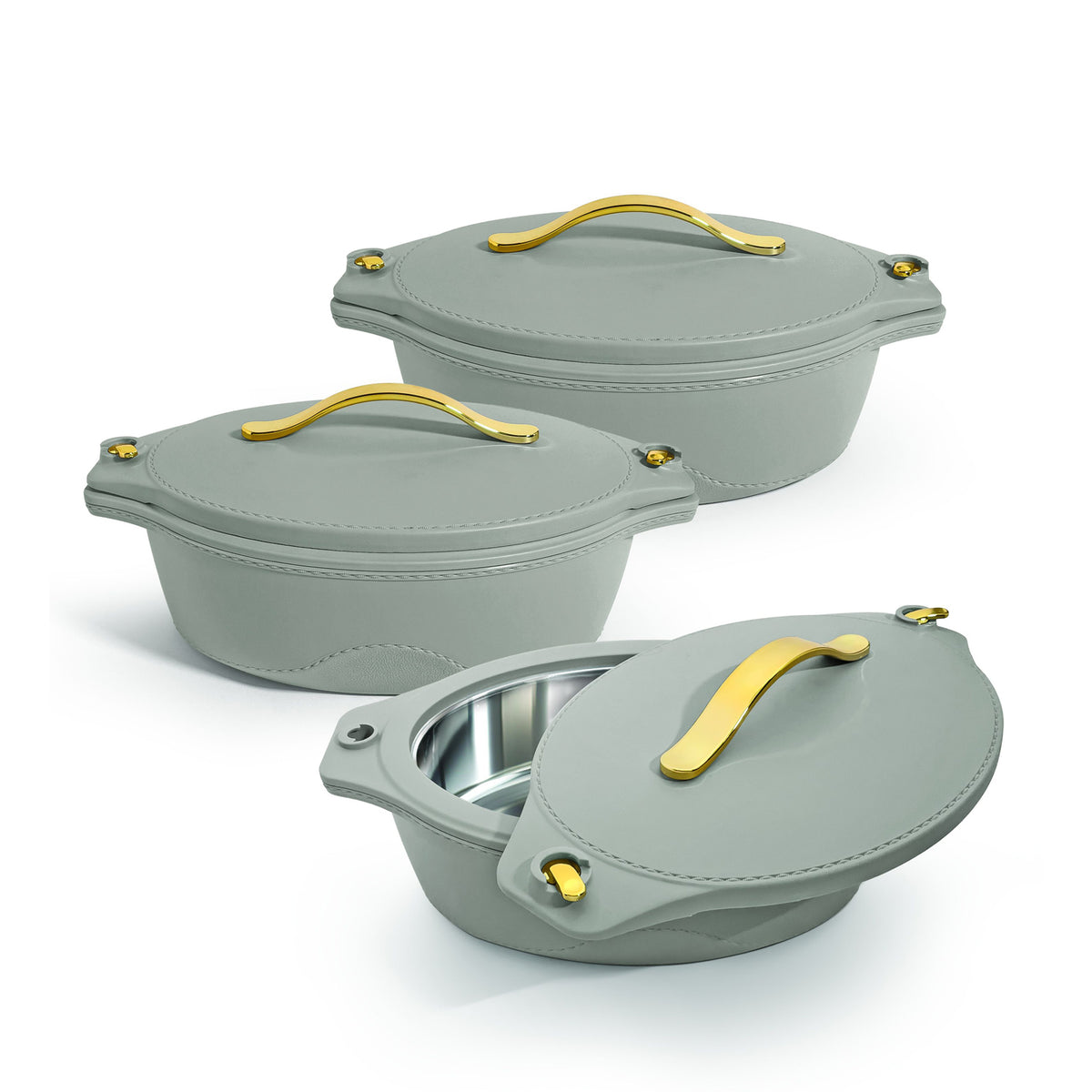 Jaypee Princeton Mega Hotpot Set of 3 2000 2500 3000 ml Grey with PU Insulated Stainless Steel Inner
