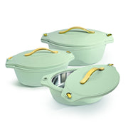 Jaypee Princeton Mega Hotpot Set of 3 2000 2500 3000 ml Pista Green with PU Insulation and Stainless Steel Inner