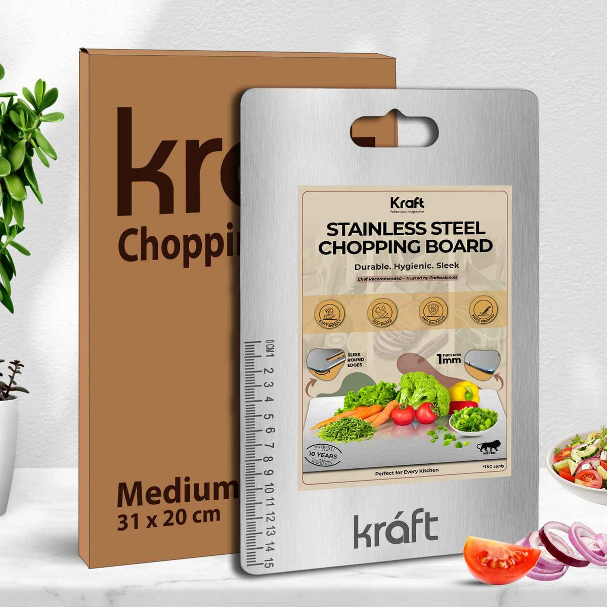 Kraft Stainless Steel Chopping Board 31 cm with Integrated Measurement Markings