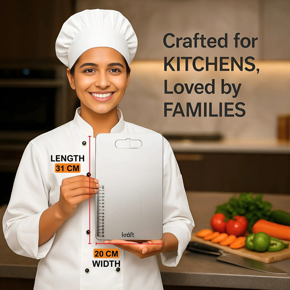 Kraft Stainless Steel Chopping Board 31 cm – Food Grade – Hygienic & Durable