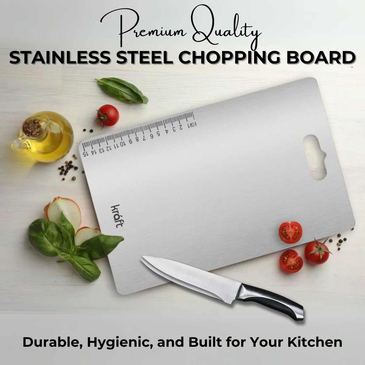 Kraft Stainless Steel Chopping Board 36 cm – Food Grade – Hygienic & Durable