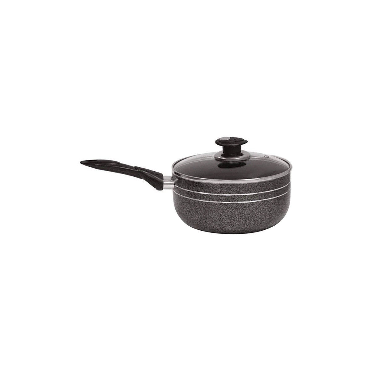Glaxa Non-Stick Saucepan with Glass Lid 24cm Induction Aluminium Cooking Pot Milk Pan Black