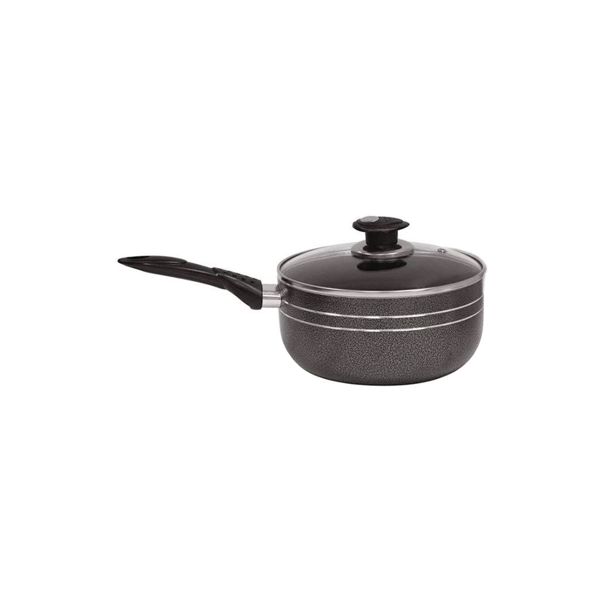 Glaxa Non-Stick Saucepan with Glass Lid 16cm Induction Aluminium Cooking Pot Milk Pan Black
