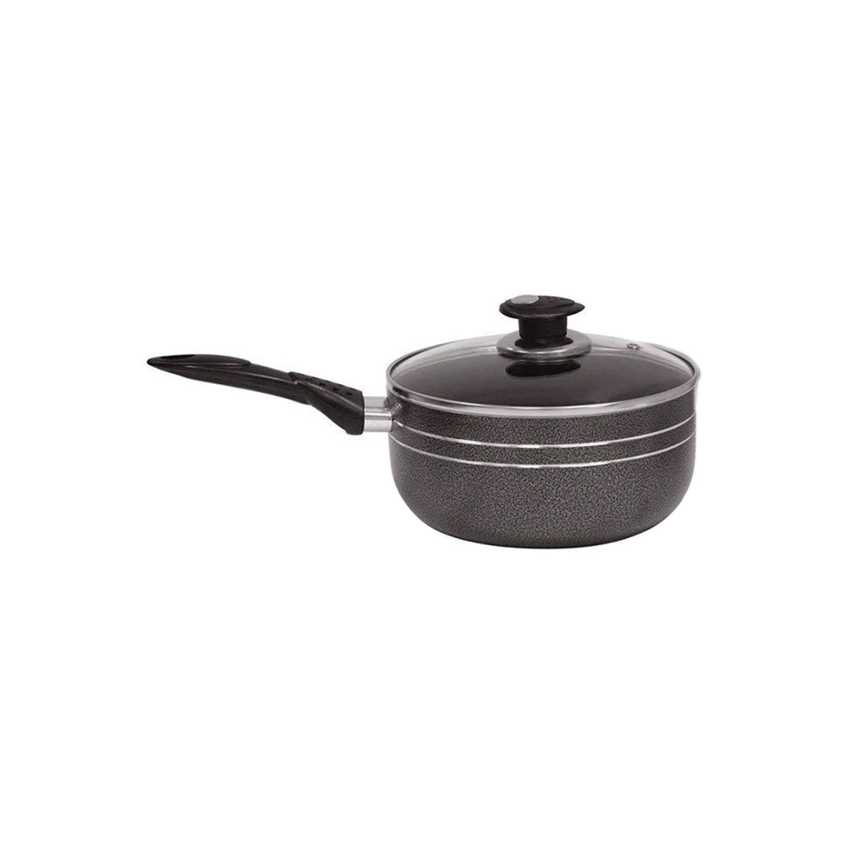 Glaxa Non-Stick Saucepan with Glass Lid 16cm Induction Aluminium Cooking Pot Milk Pan Black