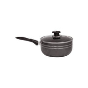 Glaxa Non-Stick Saucepan with Glass Lid 22cm Induction Aluminium Cooking Pot Milk Pan Black