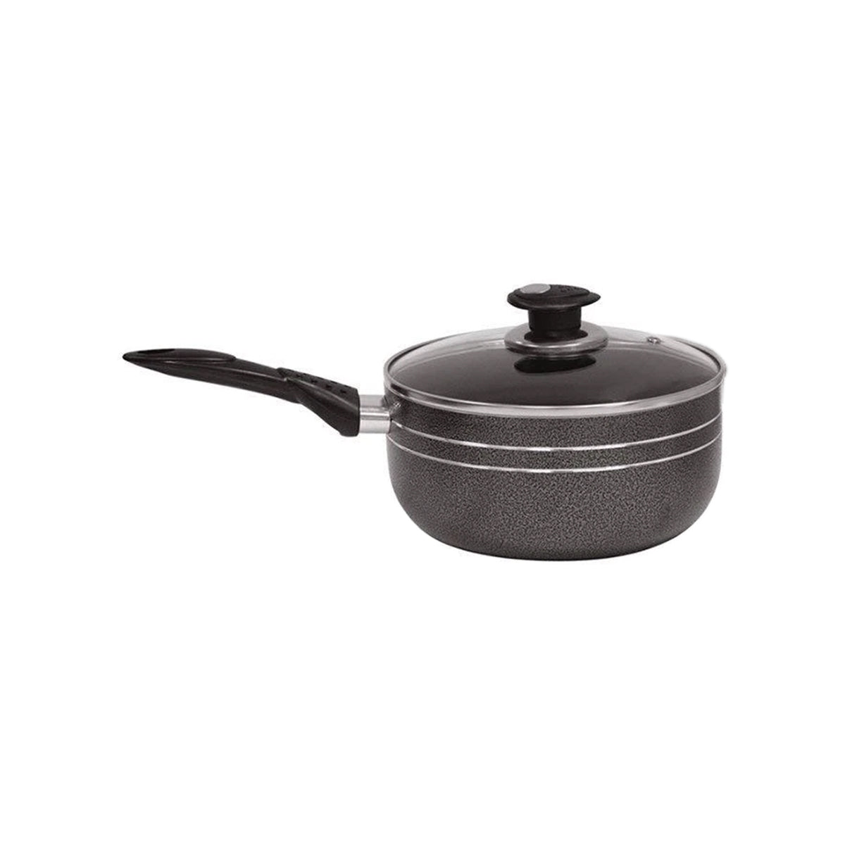 Glaxa Non-Stick Saucepan with Glass Lid 16cm Induction Aluminium Cooking Pot Milk Pan Black