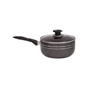 Glaxa Non-Stick Saucepan with Glass Lid 24cm Induction Aluminium Cooking Pot Milk Pan Black