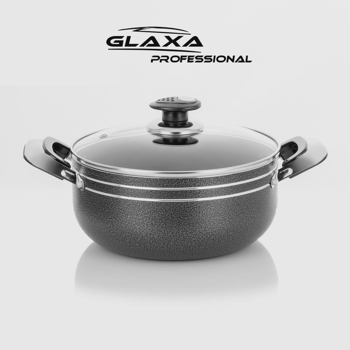 Load video: Glaxa 5-Piece Die-Cast Aluminium Deep Casserole Non-Stick Pan Set – Black | Induction &amp; Gas Compatible | Ceramic Coated with Lids