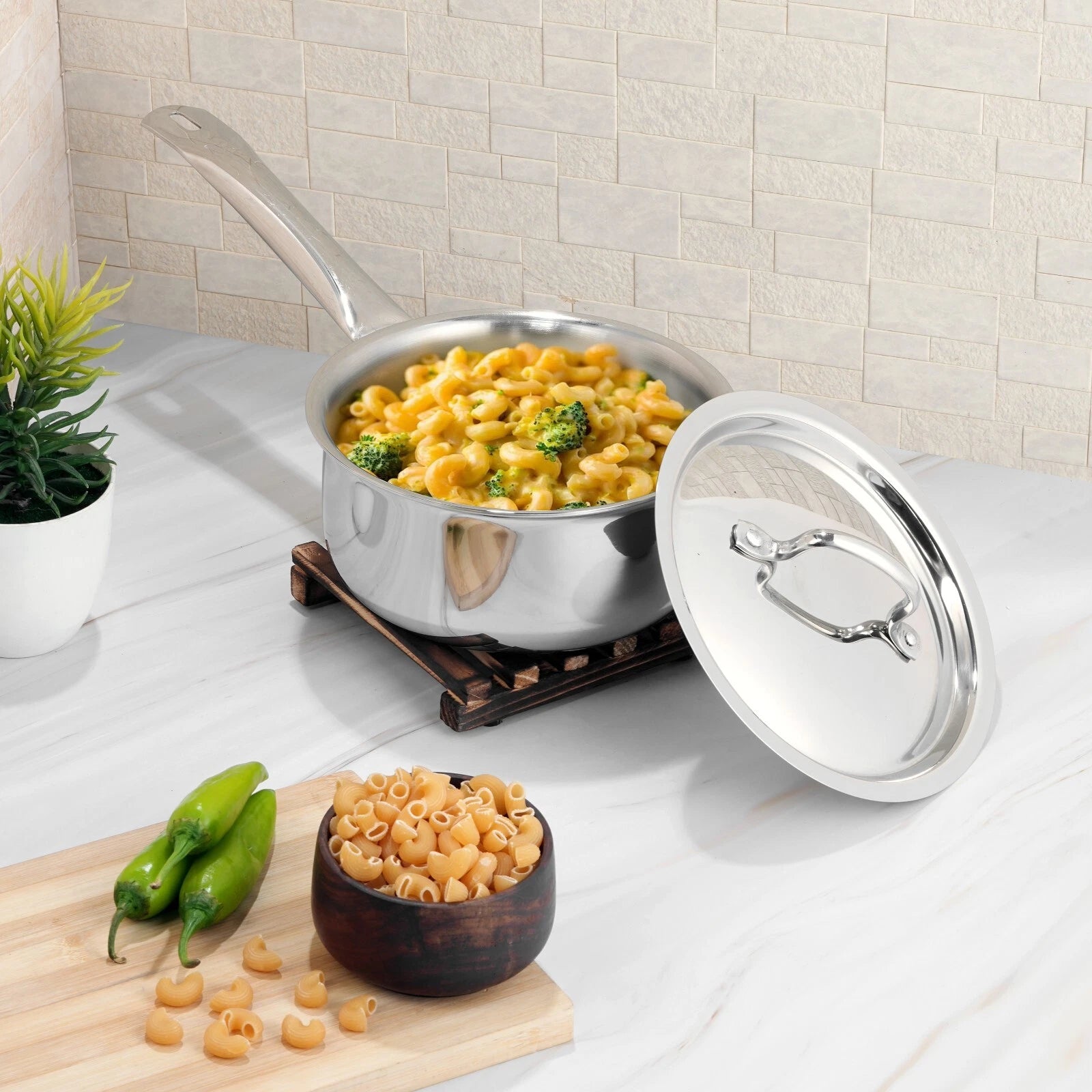 Vinod 14cm Stainless Steel Saucepan with Lid – 1.2L, Induction & Gas Compatible