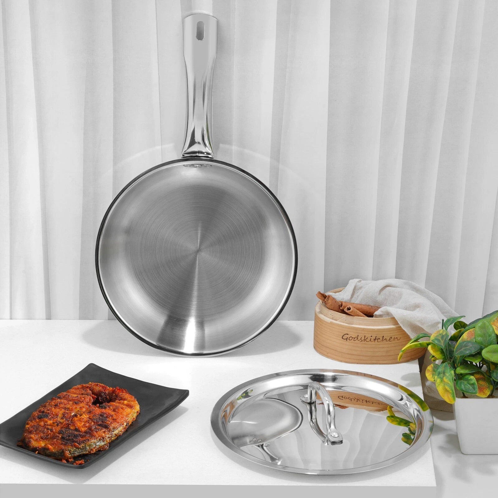 Vinod 20cm Stainless Steel Frypan 1.5L with Lid - Induction Ready UK
