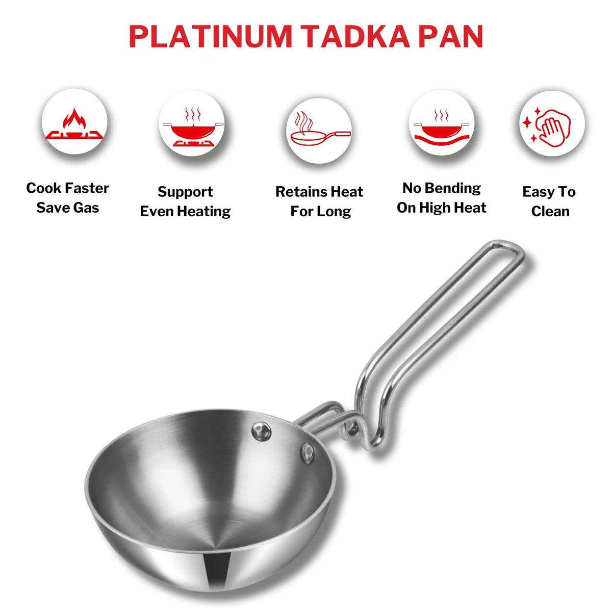 Platinum Triply Stainless Steel Tadka Pan – 12.5cm / 400ml