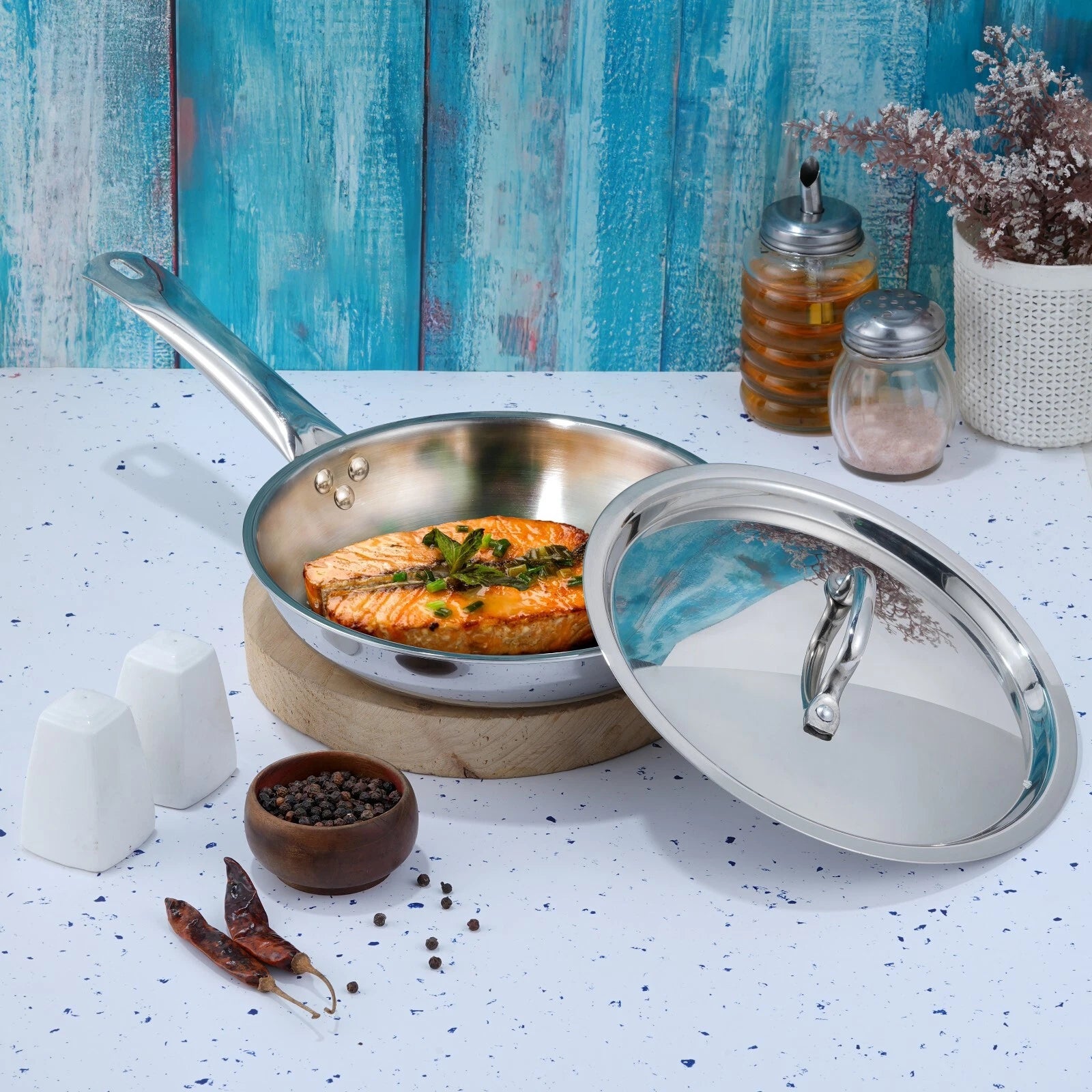 Vinod 24cm Stainless Steel Frypan with Lid – 3.2L | Induction & Gas Compatible