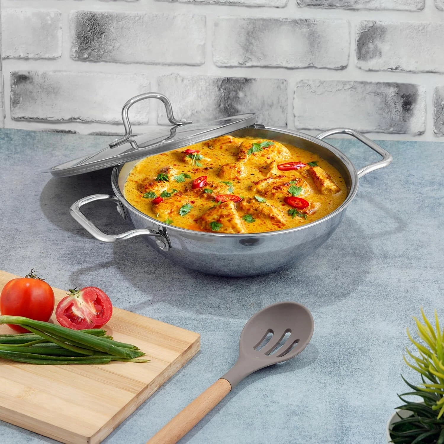 Vinod Platinum Triply Stainless Steel Kadai 36cm with Lid – Induction & Gas Compatible