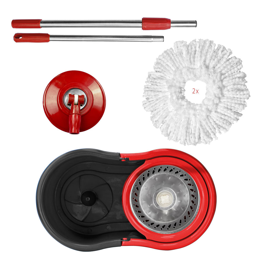 SQ Professional 12L Easy Rotary Mop & Bucket – Microfibre Spin Mop with Rotary Wringer, 117cm Telescopic Handle & 2 Mop Heads