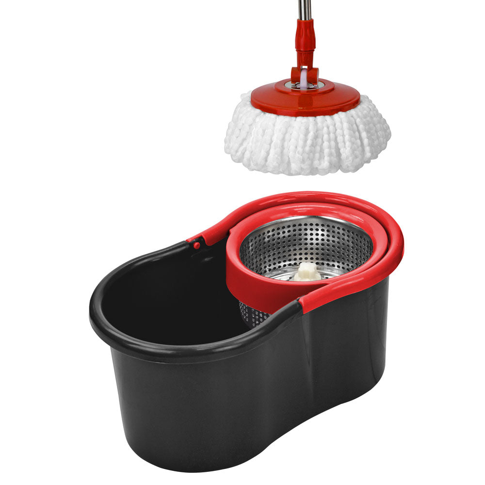 SQ Professional 12L Easy Rotary Mop & Bucket – Microfibre Spin Mop with Rotary Wringer, 117cm Telescopic Handle & 2 Mop Heads