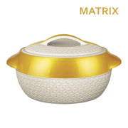 White and gold ceramic pot with textured design on a white background, featuring the brand 'Matrix'.