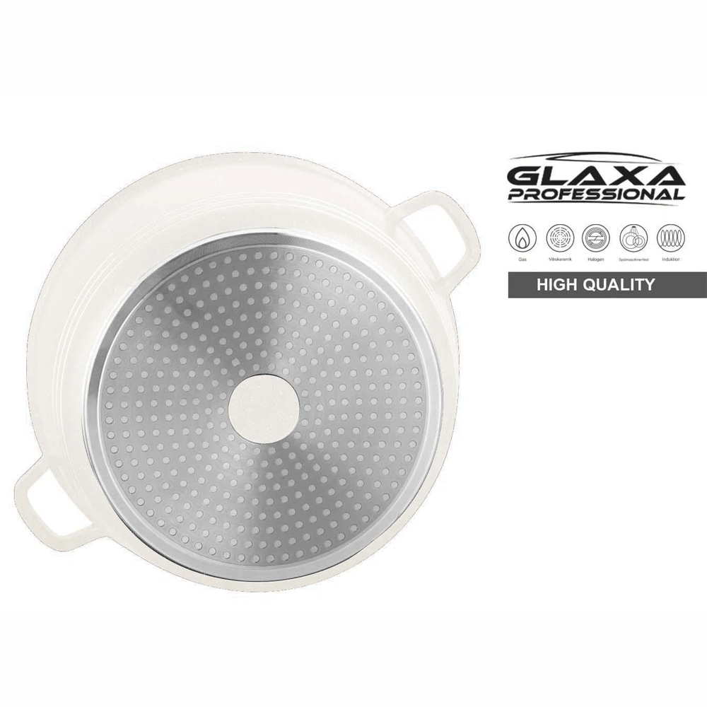 Glaxa Professional 24cm Non-Stick Stockpot with Glass Lid Cream Die-Cast Aluminium Casserole Pot Induction Compatible Cooking Pot