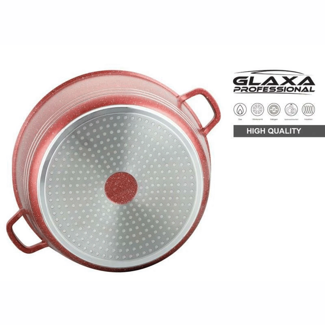 Glaxa 5pc Red Marble Coated Non-Stick Cookware Set – 20, 24, 28, 30 & 32 cm Induction Stockpots with Lids