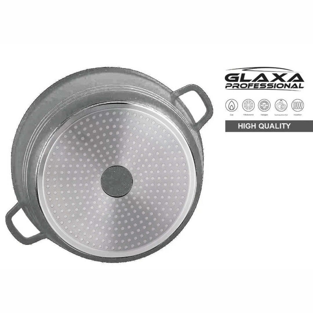 Glaxa Professional 24cm Non-Stick Stockpot with Glass Lid Cream Die-Cast Aluminium Casserole Pot Induction Compatible Cooking Pot