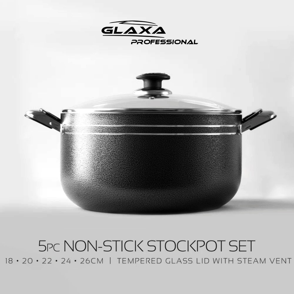 Glaxa 5-Piece Die-Cast Aluminium Deep Casserole Non-Stick Pan Set – Black | Induction & Gas Compatible | Ceramic Coated with Lids