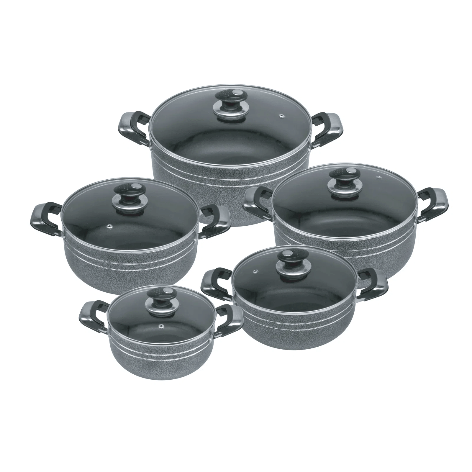 aluminium stockpot 5 pcs set for cooking with glass lid