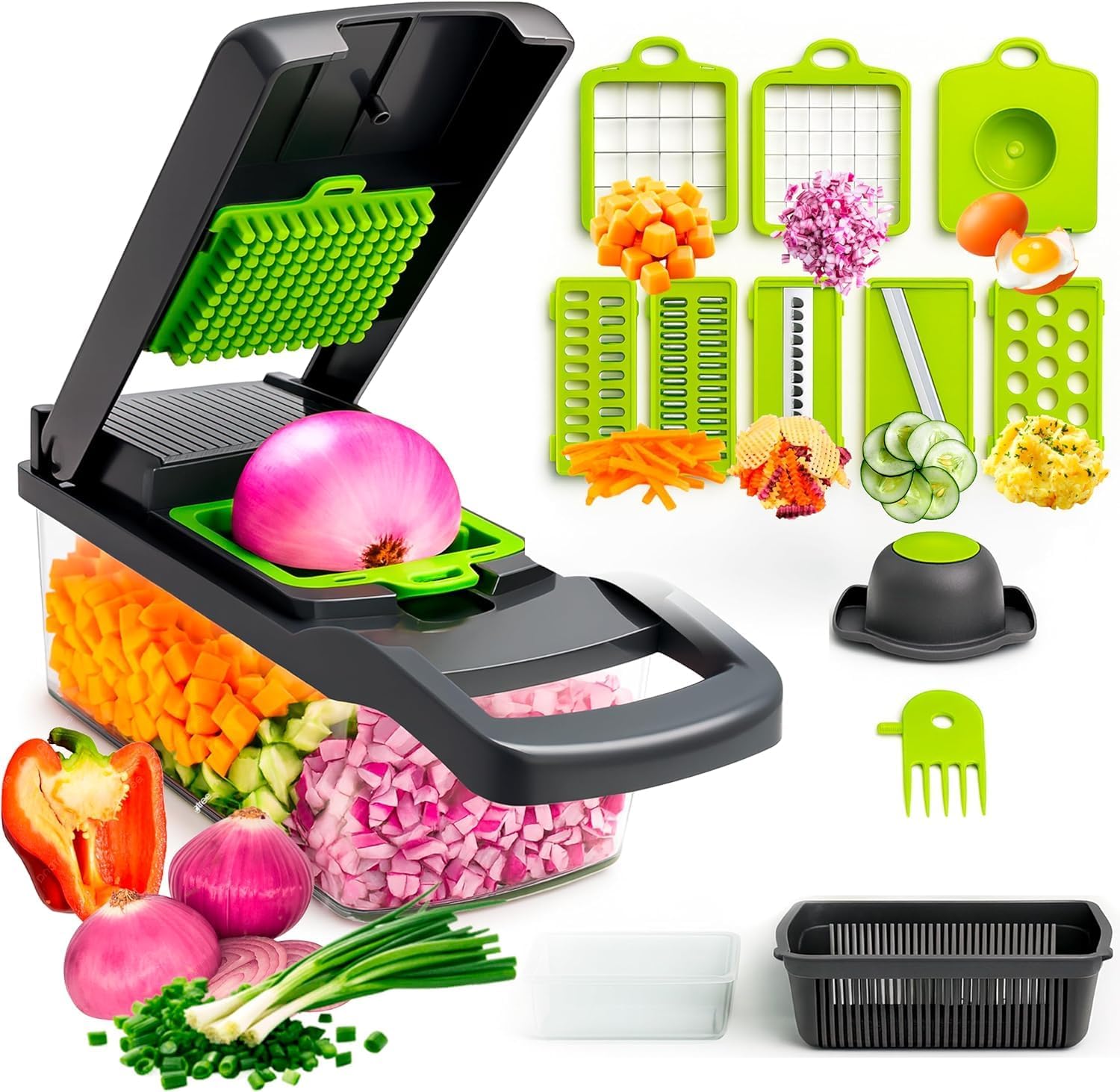 Tri-Star 16 in 1 Vegetable Chopper with Container Multifunction Food Chopper Onion Cutter Vegetable Slicer Dicer Grater Kitchen Gadget