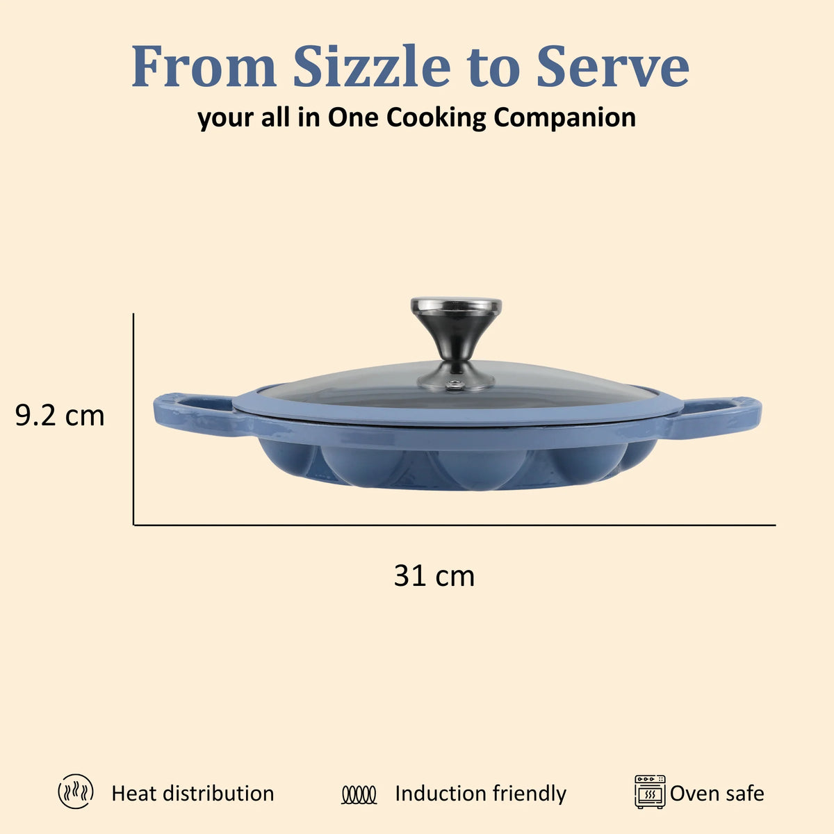 Vinod Cast Iron Freya Appam Pan 22 cm – Sapphire Blue – TREON Titanium Enamel