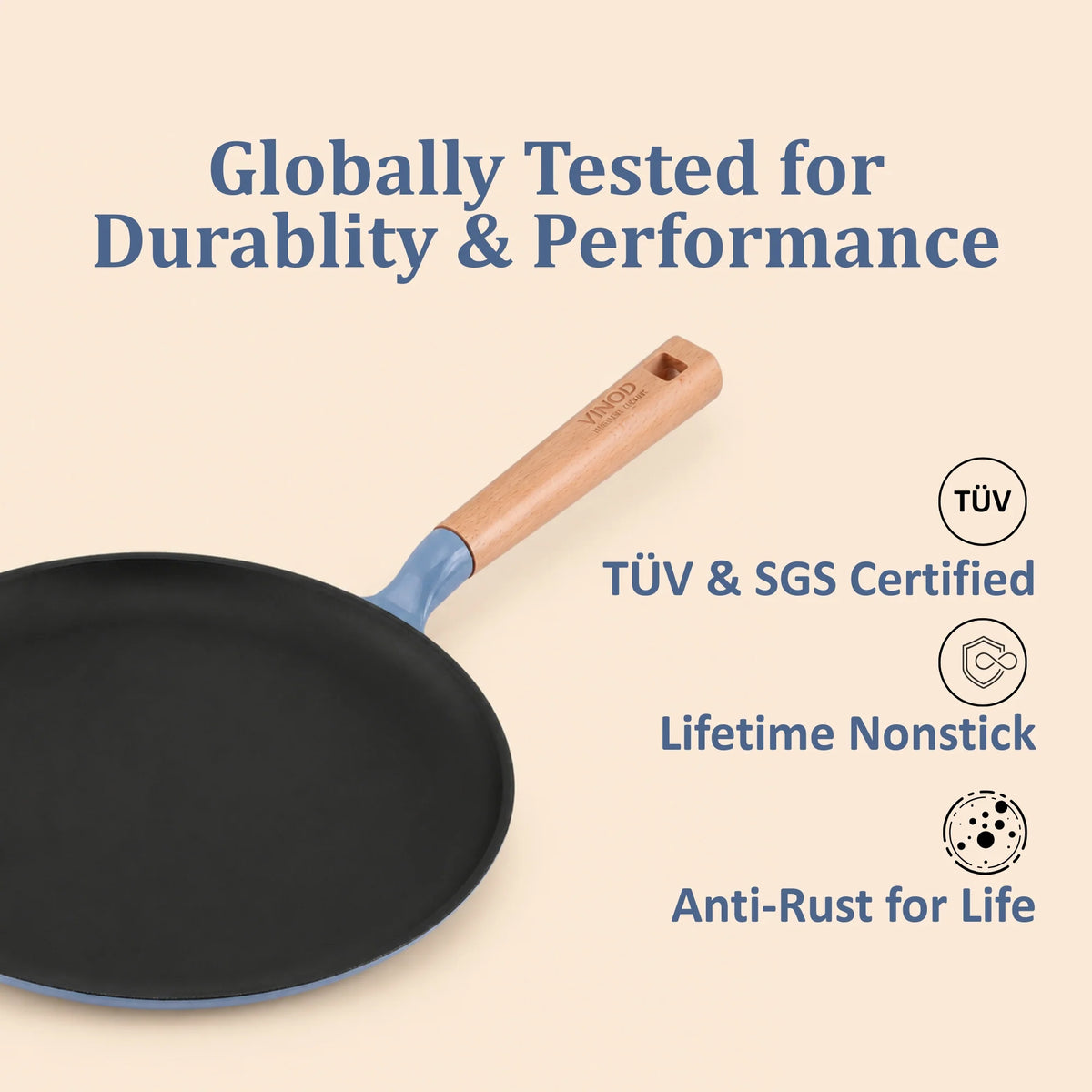 Vinod Cast Iron Freya Dosa Tawa 28 cm – Sapphire Blue – Titanium Enamel – Induction Friendly