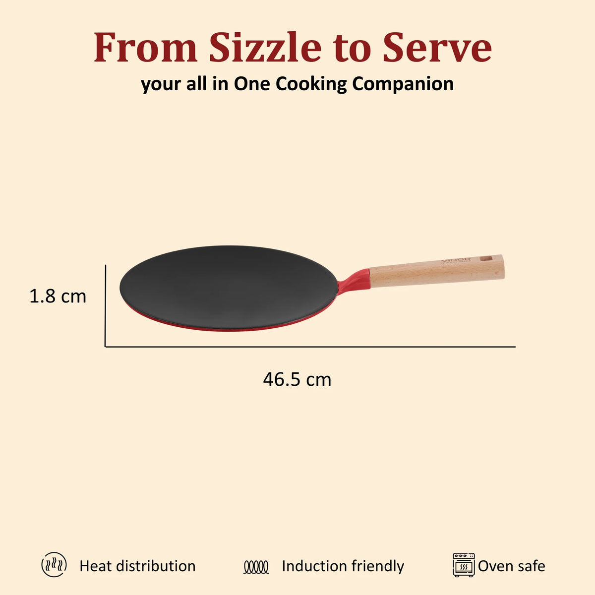 Vinod Cast Iron Freya Roti Tawa 26 cm – Ruby Red – Titanium Enamel – Induction Friendly
