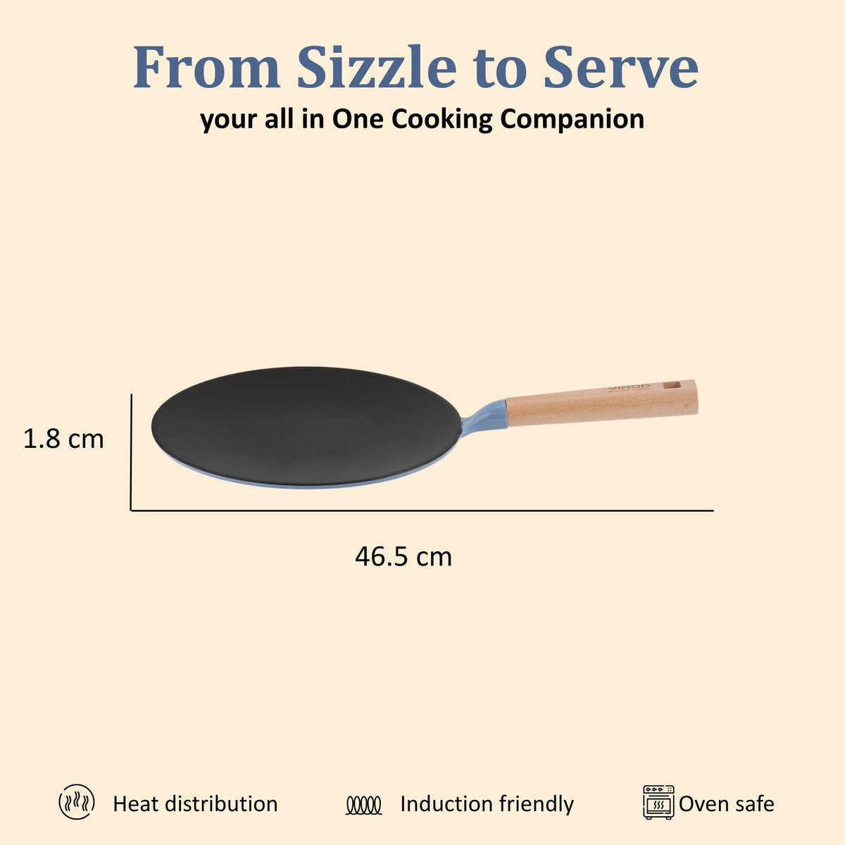 Vinod Cast Iron Freya Roti Tawa 26 cm – Sapphire Blue – Titanium Enamel – Induction Friendly