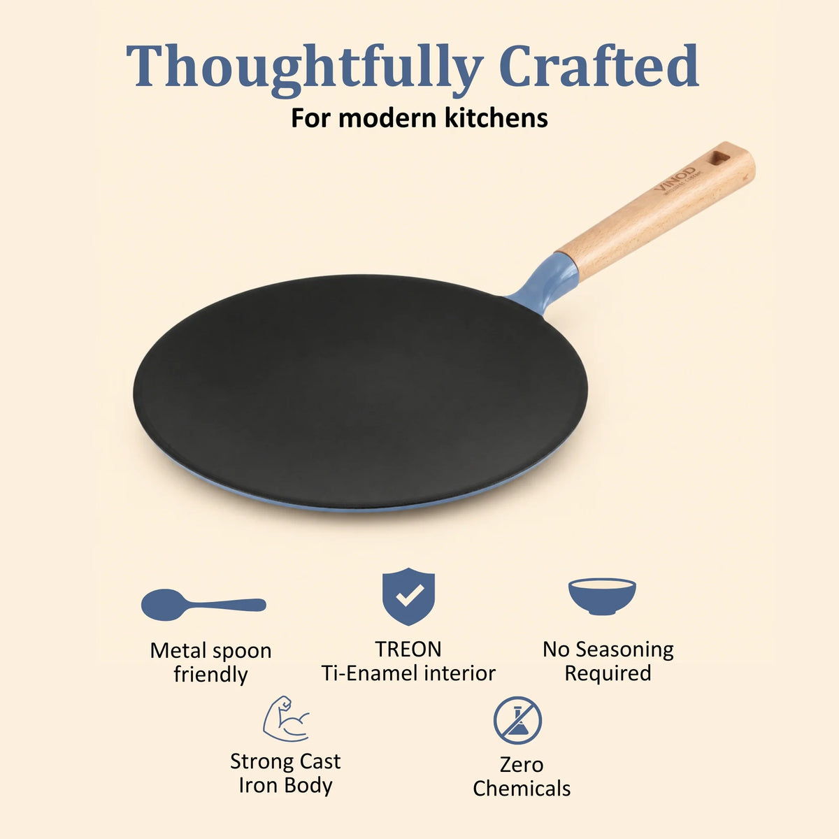 Vinod Cast Iron Freya Roti Tawa 26 cm – Sapphire Blue – Titanium Enamel – Induction Friendly