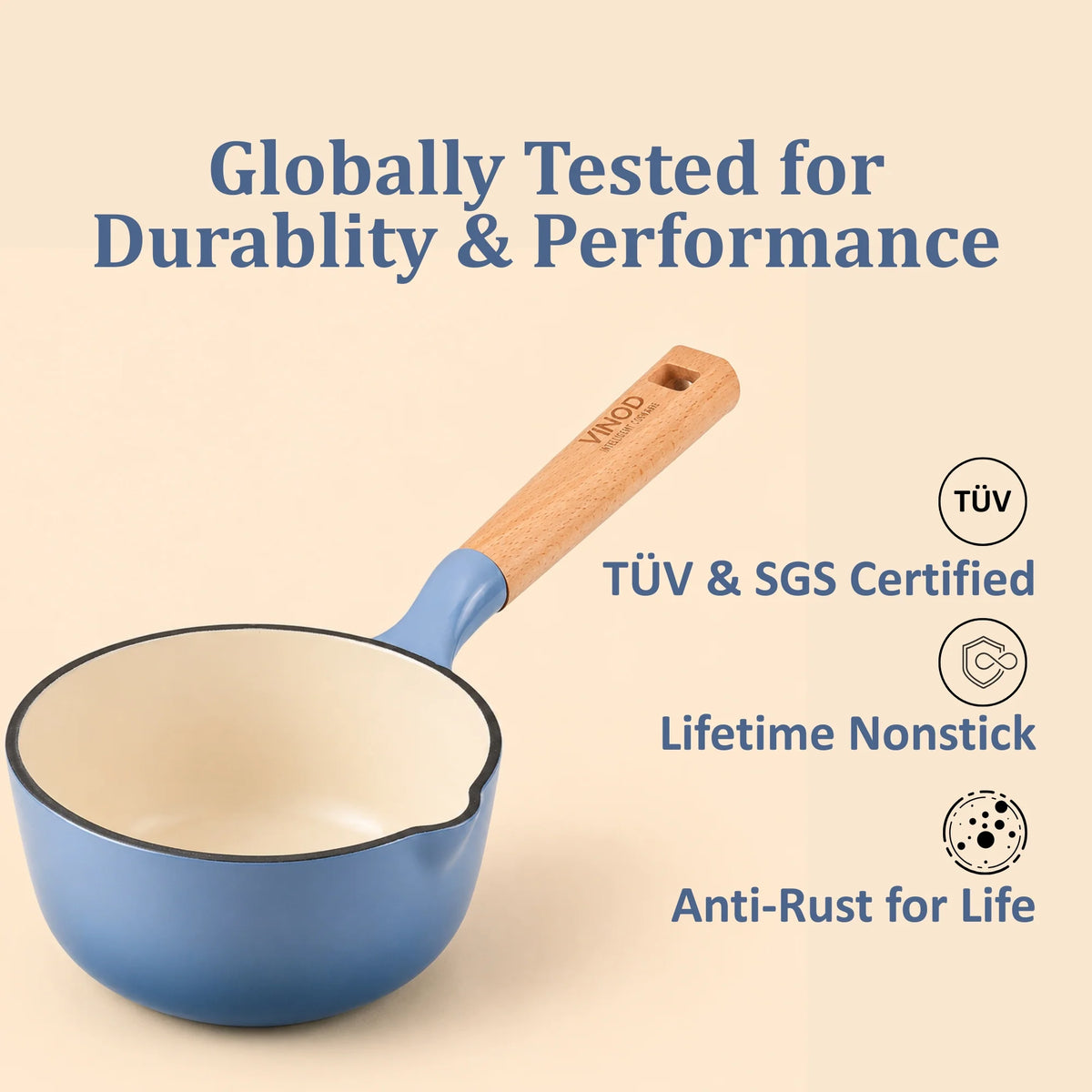 Vinod Cast Iron Freya Sauce Pan 16 cm 1.4 L – Sapphire Blue – TREON Ti-Enamel