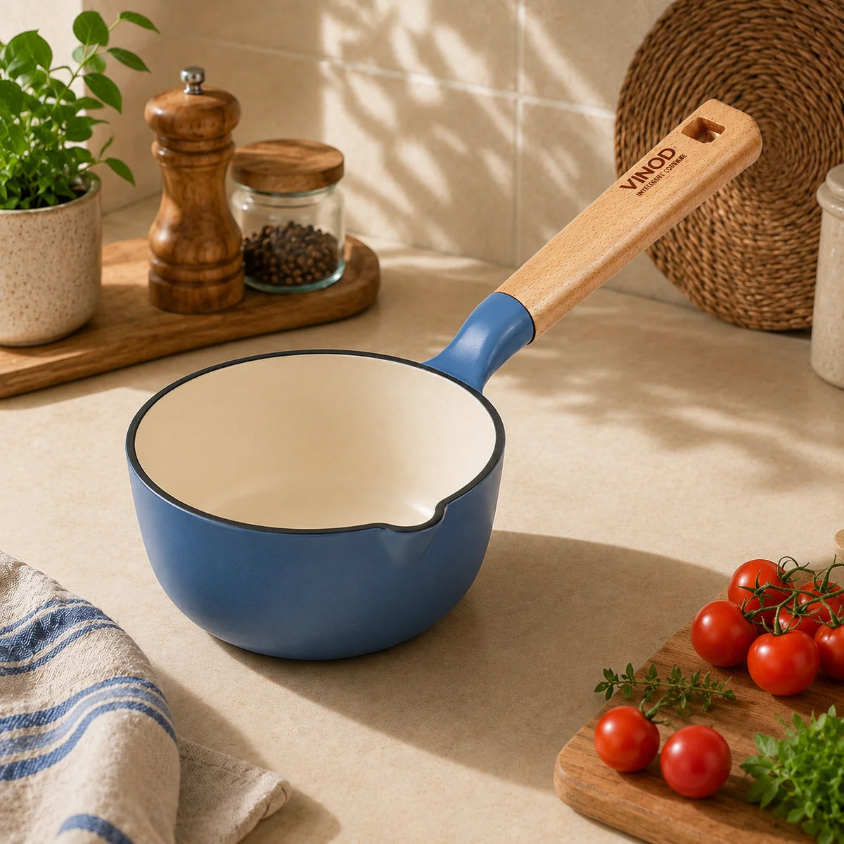 Vinod Cast Iron Freya Sauce Pan 16 cm 1.4 L – Sapphire Blue – TREON Ti-Enamel