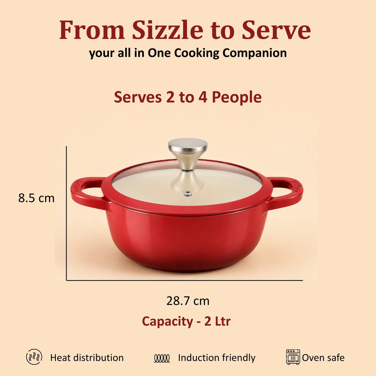Vinod Cast Iron Freya Sauce Pot 20 cm – Ruby Red – TREON Titanium Enamel