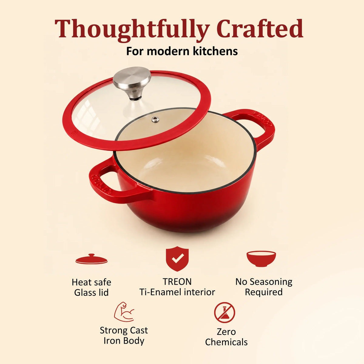 Vinod Cast Iron Freya Sauce Pot 20 cm – Ruby Red – TREON Titanium Enamel