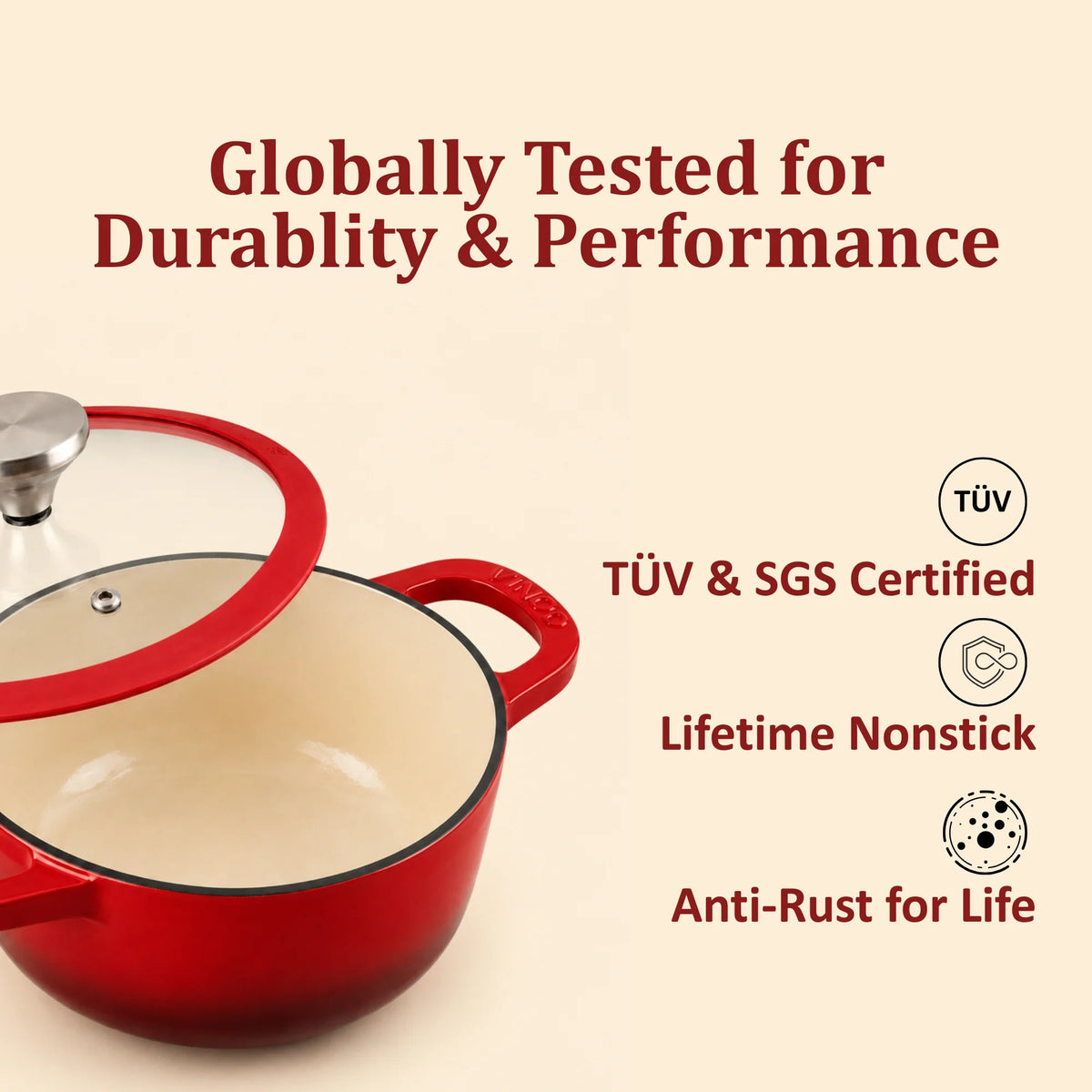 Vinod Cast Iron Freya Sauce Pot 20 cm – Ruby Red – TREON Titanium Enamel