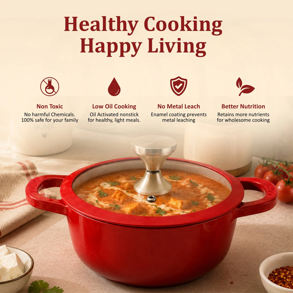 Vinod Cast Iron Freya Sauce Pot 20 cm – Ruby Red – TREON Titanium Enamel
