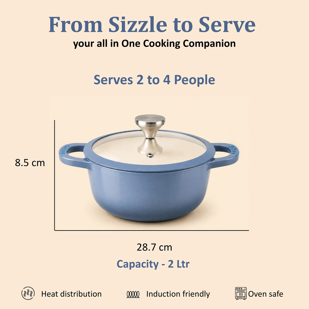 Vinod Cast Iron Freya Sauce Pot 20 cm – Sapphire Blue – TREON Titanium Enamel