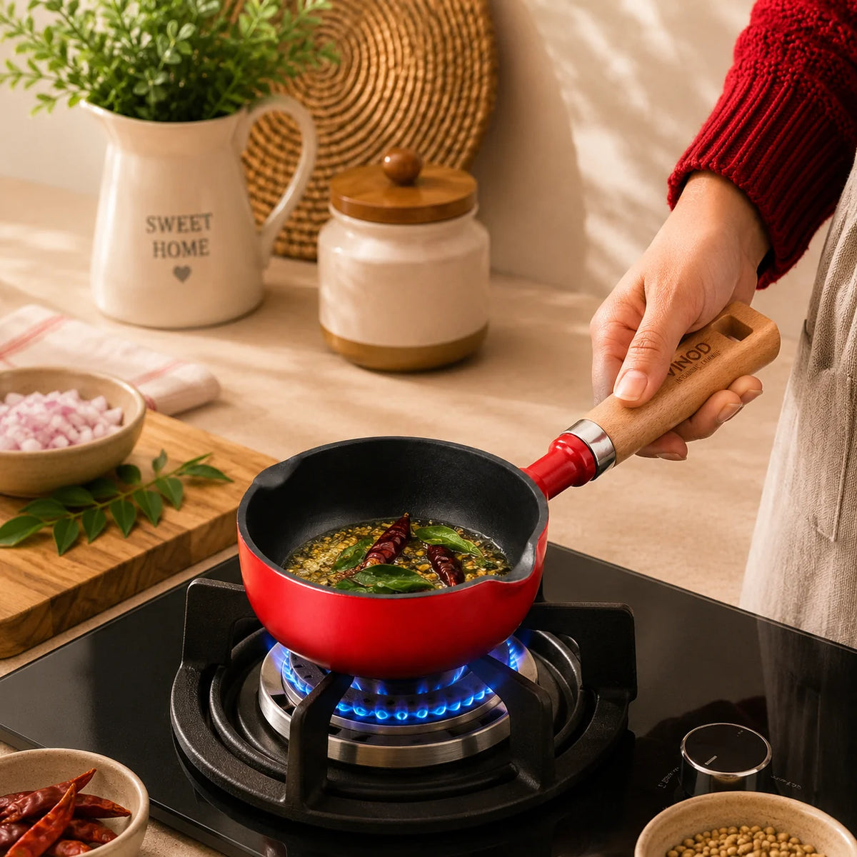 Vinod Cast Iron Freya Tadka Pan 12 cm Ruby Red with TREON Ti-Enamel
