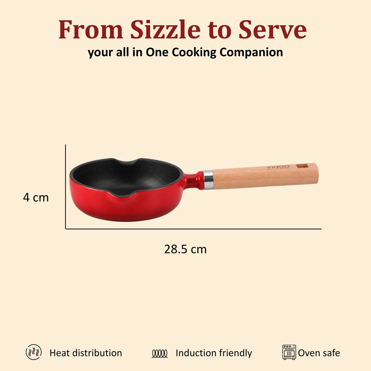 Vinod Cast Iron Freya Tadka Pan 12 cm – Ruby Red – TREON Titanium Enamel