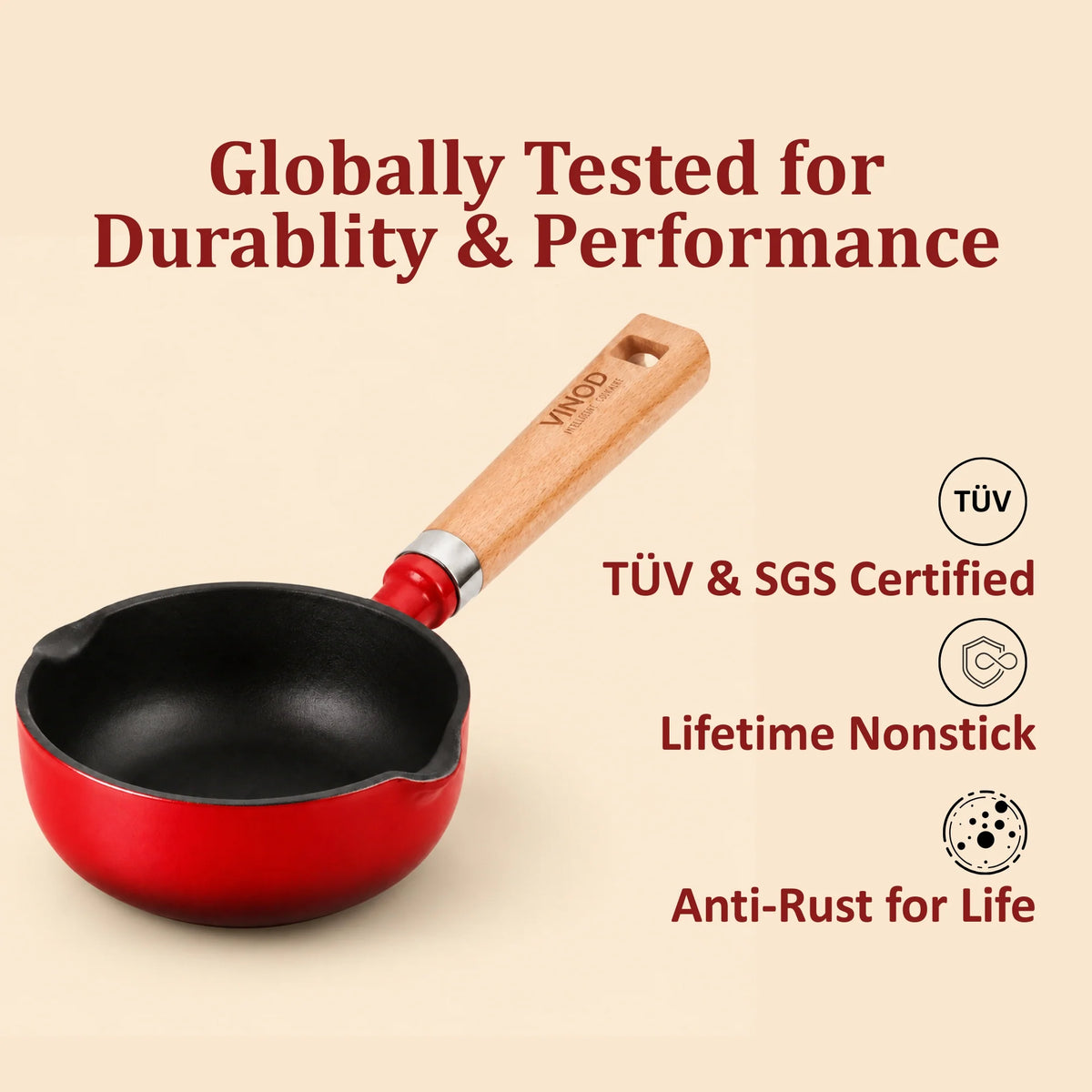 Vinod Cast Iron Freya Tadka Pan 12 cm – Ruby Red – TREON Titanium Enamel